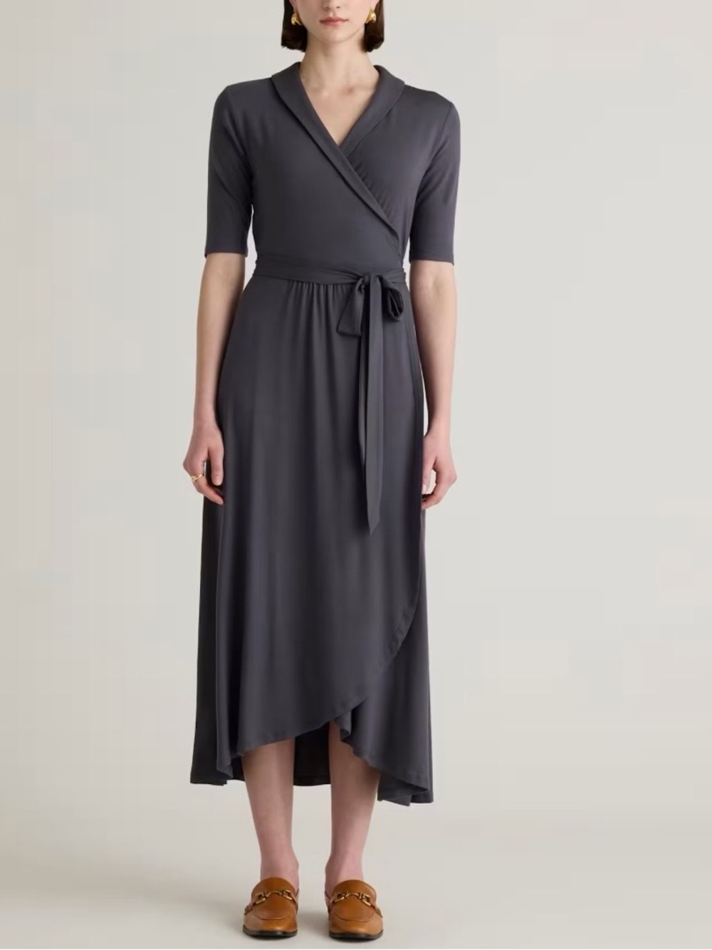 Quince Tencel Lyocell Jersey Midi Wrap Dress Carbon Grey Quiet Luxury 
Large